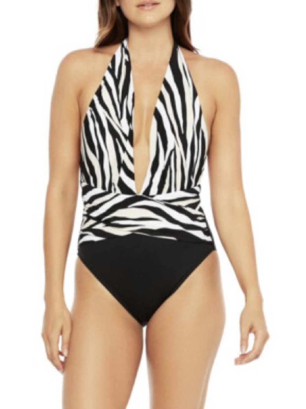 La Blanca NWT Zebra Print Halter One-Piece Swimsuit - Black & White